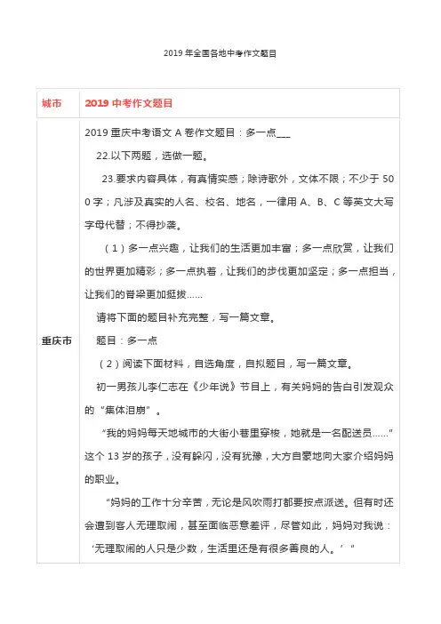 2019年全国各地中考作文题目(三)