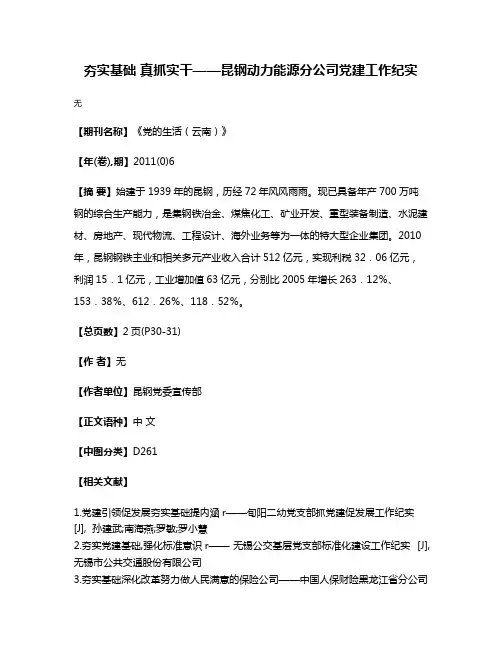 夯实基础 真抓实干——昆钢动力能源分公司党建工作纪实