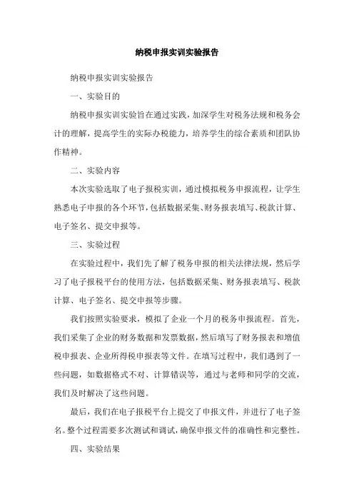 纳税申报实训实验报告