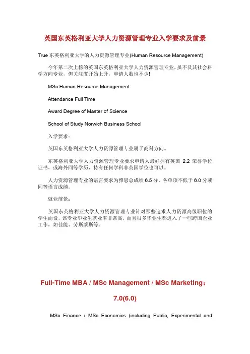 英国东英格利亚大学人力资源管理专业入学要求及前景.doc