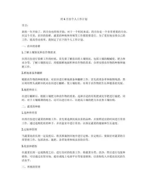 村4月份个人工作计划