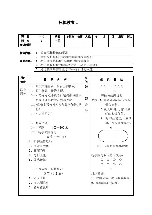 最新运动训练——标枪教案(9个教案)