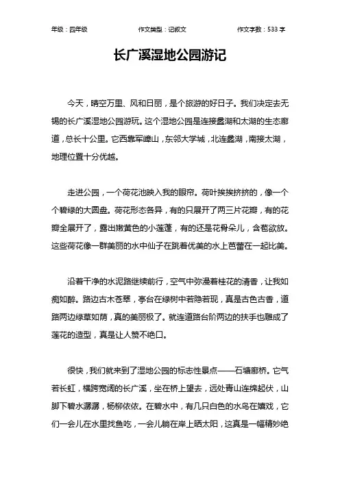 长广溪湿地公园游记作文【小学四年级500字】
