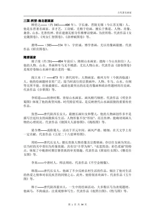 中国古代著名画家列表剖析
