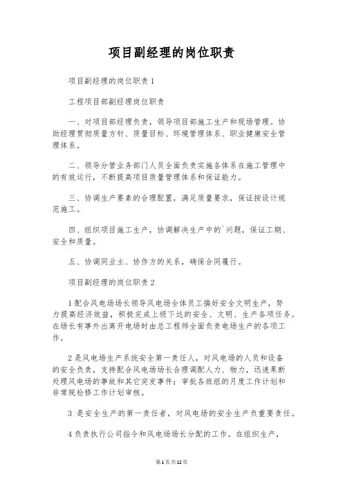 项目副经理的岗位职责