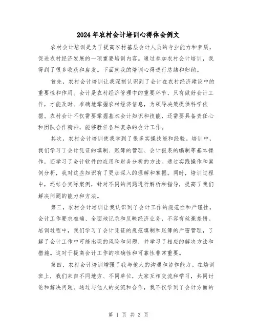 2024年农村会计培训心得体会例文(2篇)