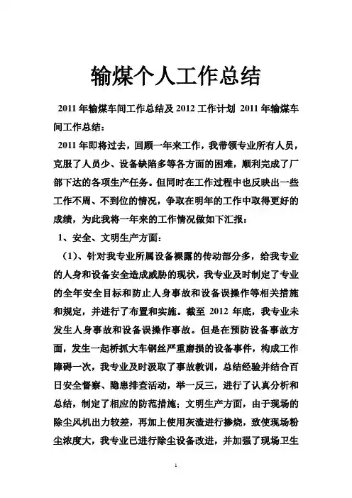 输煤个人工作总结
