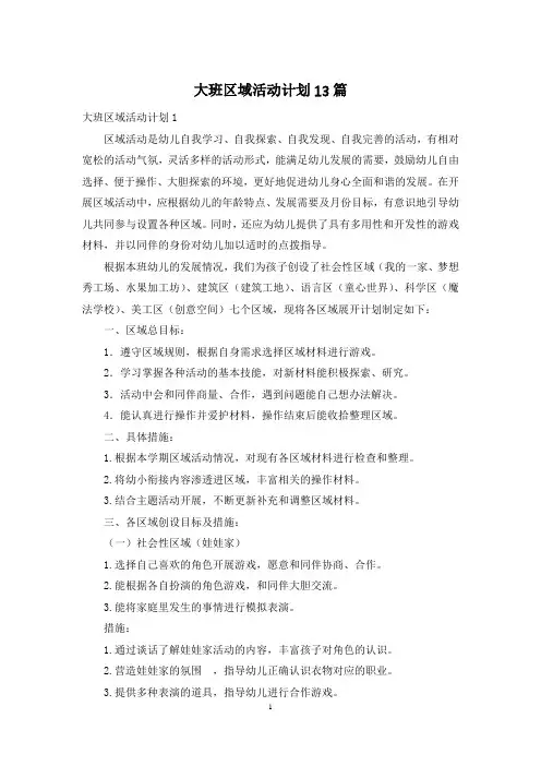 大班区域活动计划13篇