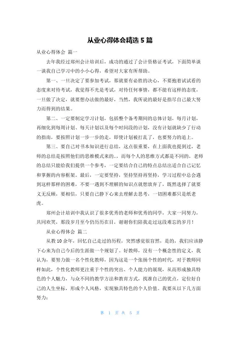 从业心得体会精选5篇