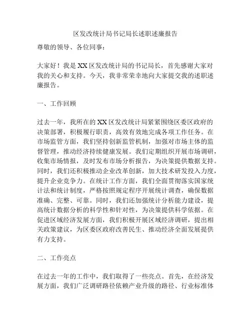 区发改统计局书记局长述职述廉报告