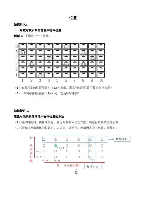 人教版五年级数学上册 2—1位置 一课一练 精讲精练+奥数培优(无答案)