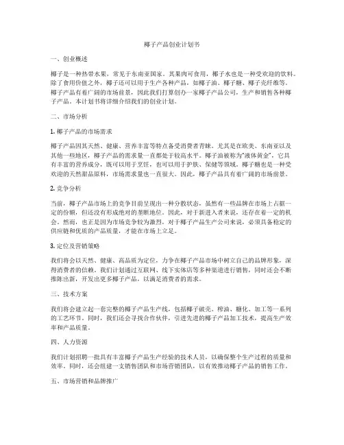 椰子产品创业计划书