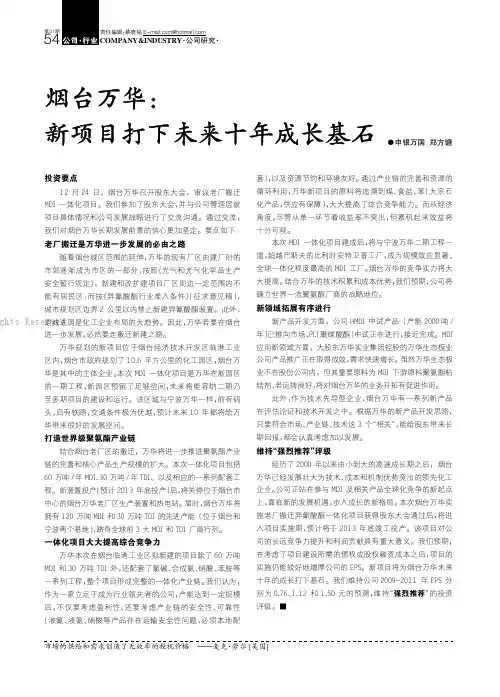 烟台万华：新项目打下未来十年成长基石