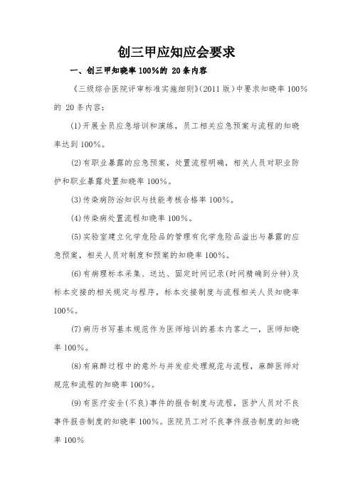 创三甲应知应会要求