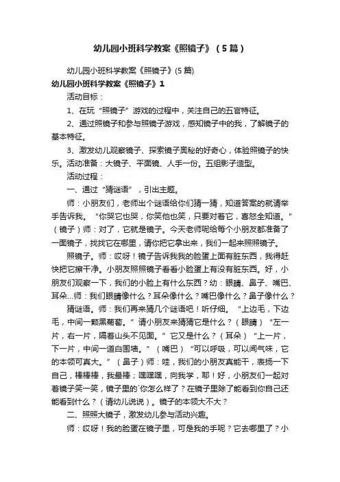 幼儿园小班科学教案《照镜子》（5篇）