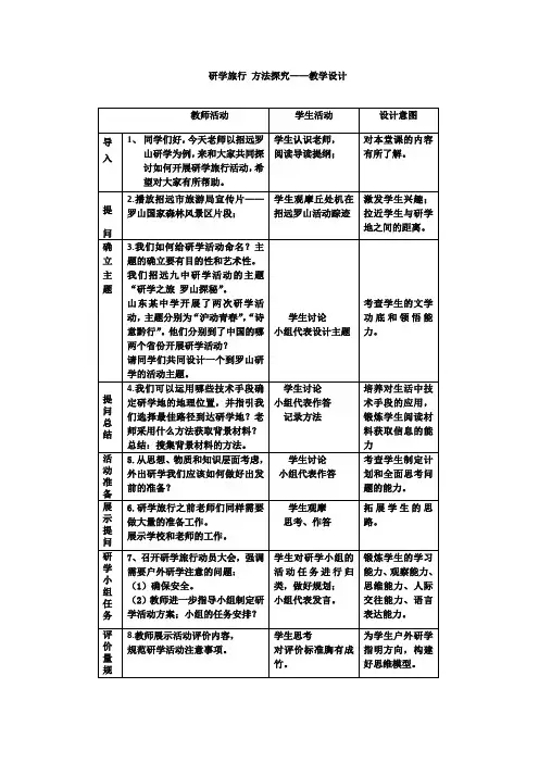 高中综合实践活动_研学旅行方案设计与实施教学设计学情分析教材分析课后反思