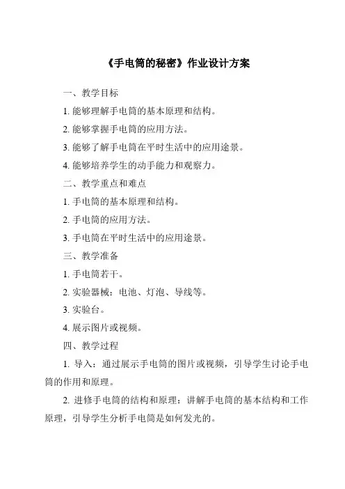 《手电筒的秘密作业设计方案-2023-2024学年科学人教版2001》