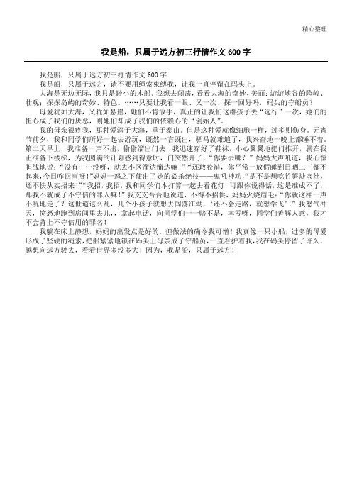 我是船,只属于远方初三抒情作文600字
