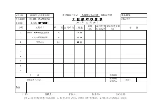 工程成本核算表