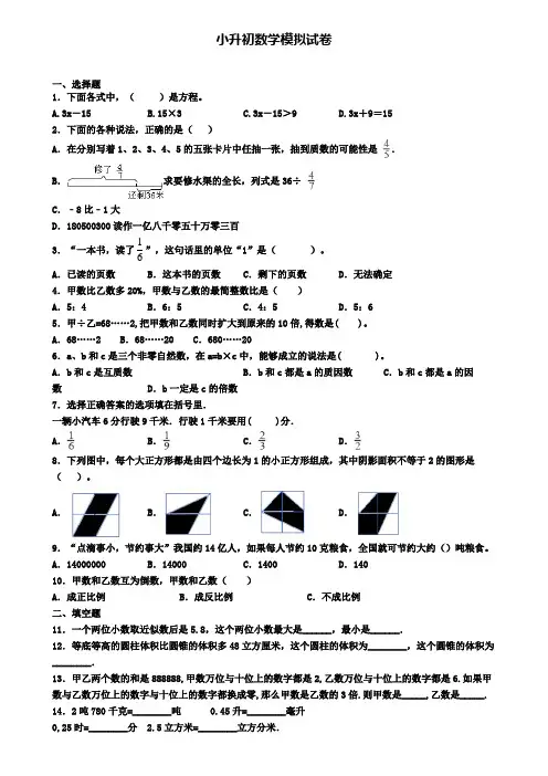 〖精选3套试卷〗贵州省贵阳市2020年小升初学业水平测试模拟试题