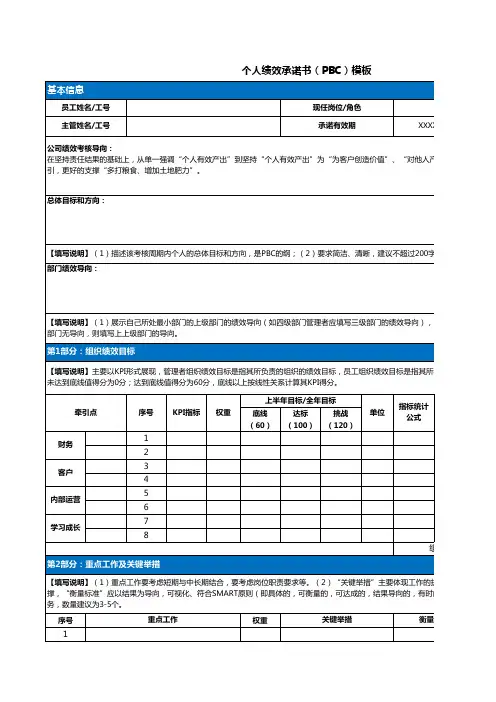 个人绩效承诺书(PBC)模板