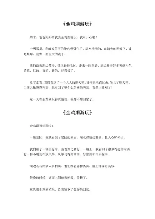 金鸡湖游玩作文300字