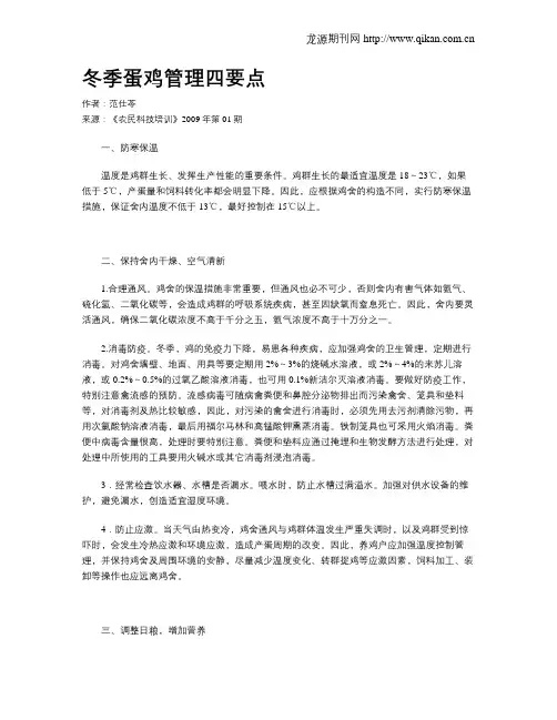 冬季蛋鸡管理四要点