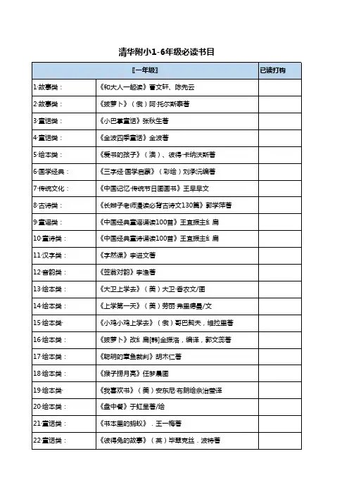 清华附小1-6年级必读书目
