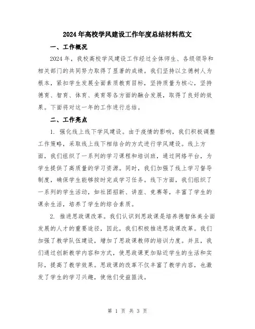 2024年高校学风建设工作年度总结材料范文