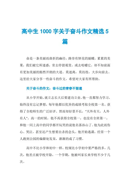 高中生1000字关于奋斗作文精选5篇