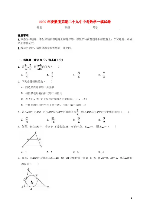 安徽省芜湖二十九中2019年中考数学一模试卷(含解析)
