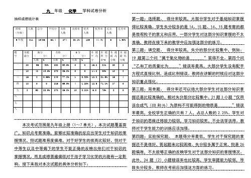 九年级化学学科试卷分析