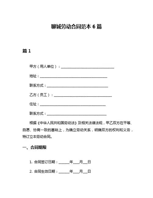 聊城劳动合同范本6篇