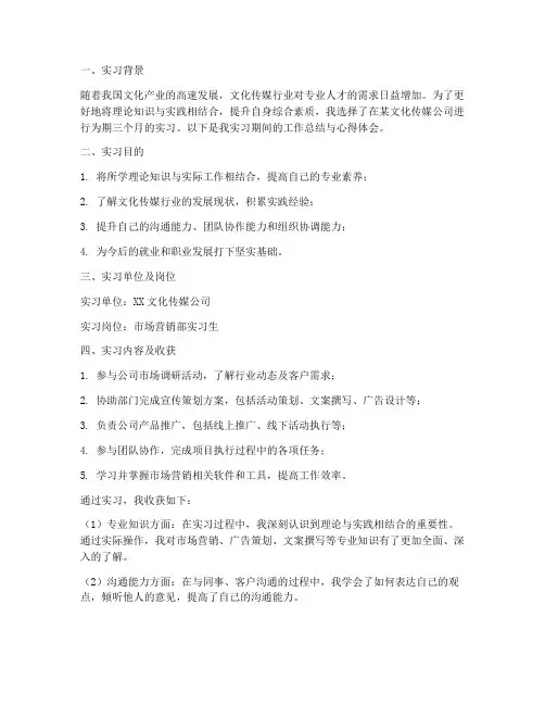 文化传媒学生实习报告