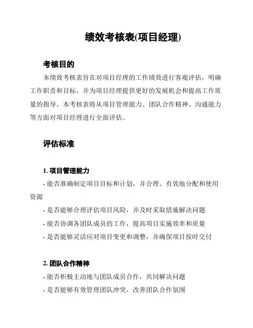 绩效考核表(项目经理)