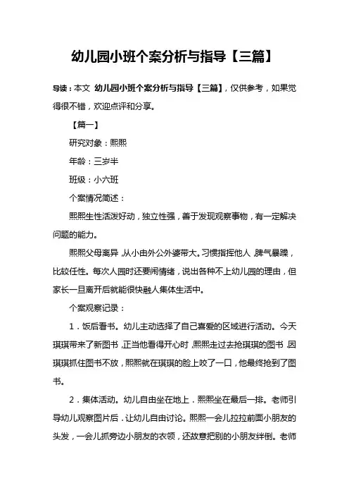 幼儿园小班个案分析与指导【三篇】