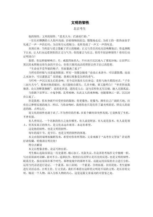 精选高考满分作文：文明的韧性