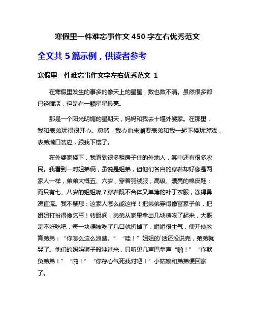 寒假里一件难忘事作文450字左右优秀范文