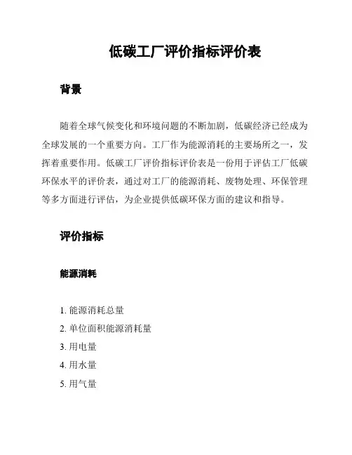 低碳工厂评价指标评价表
