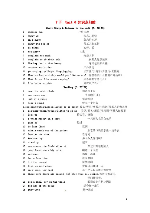 七年级英语下册Unit6Outdoorfun知识点归纳新版牛津版