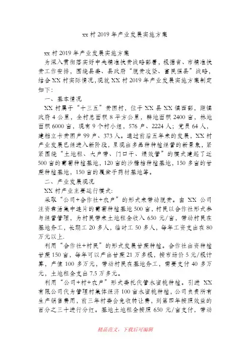 (精品)xx村2019年产业发展实施方案
