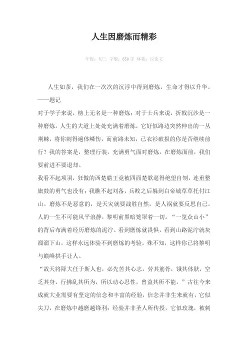 人生因磨炼而精彩650字作文