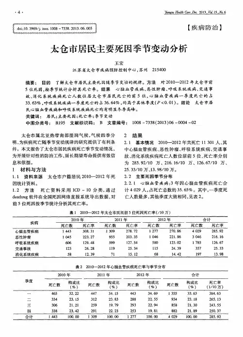 太仓市居民主要死因季节变动分析