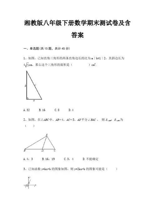(名师推荐)湘教版八年级下册数学期末测试卷及含答案