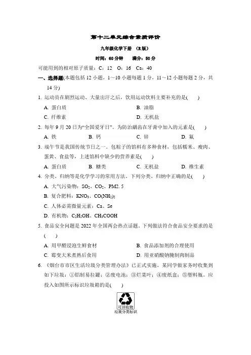 人教版化学九年级下册第十二单元综合素质评价(含答案))