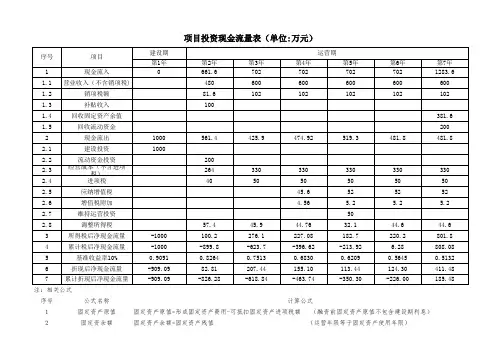 项目投资现金流量表