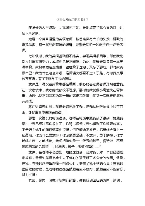点亮心灵的灯作文800字_初二作文_