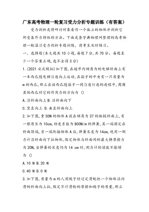广东高考物理一轮复习受力分析专题训练(有答案)