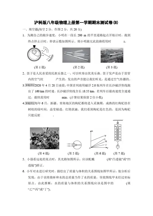 沪科版八年级物理上册期末测试卷(附答案) (2)