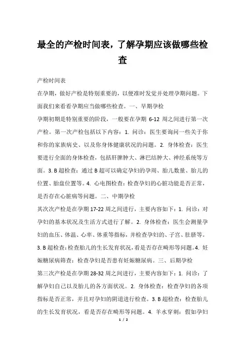 最全的产检时间表,了解孕期应该做哪些检查